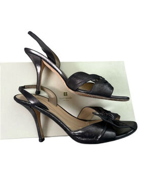 Kate Spade Metallic Leather Slingback Heels Lora Silver Sz 7 $258 Bow Vintage